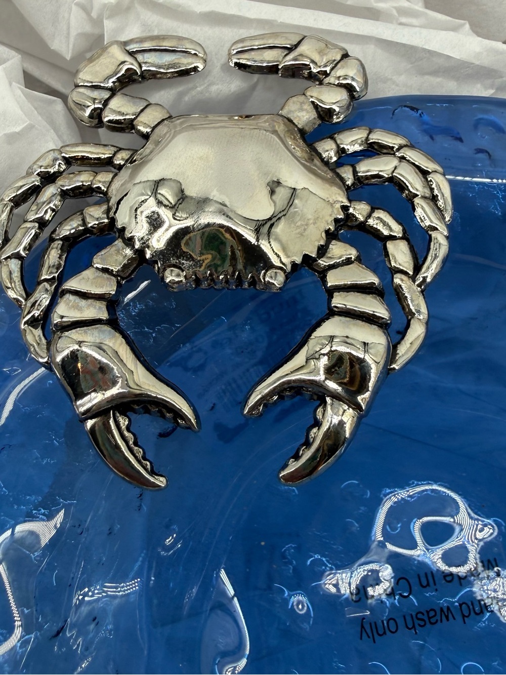 Mud Pie Blue Glass Bowl with Silver Crab Accent - Picture 2 of 5